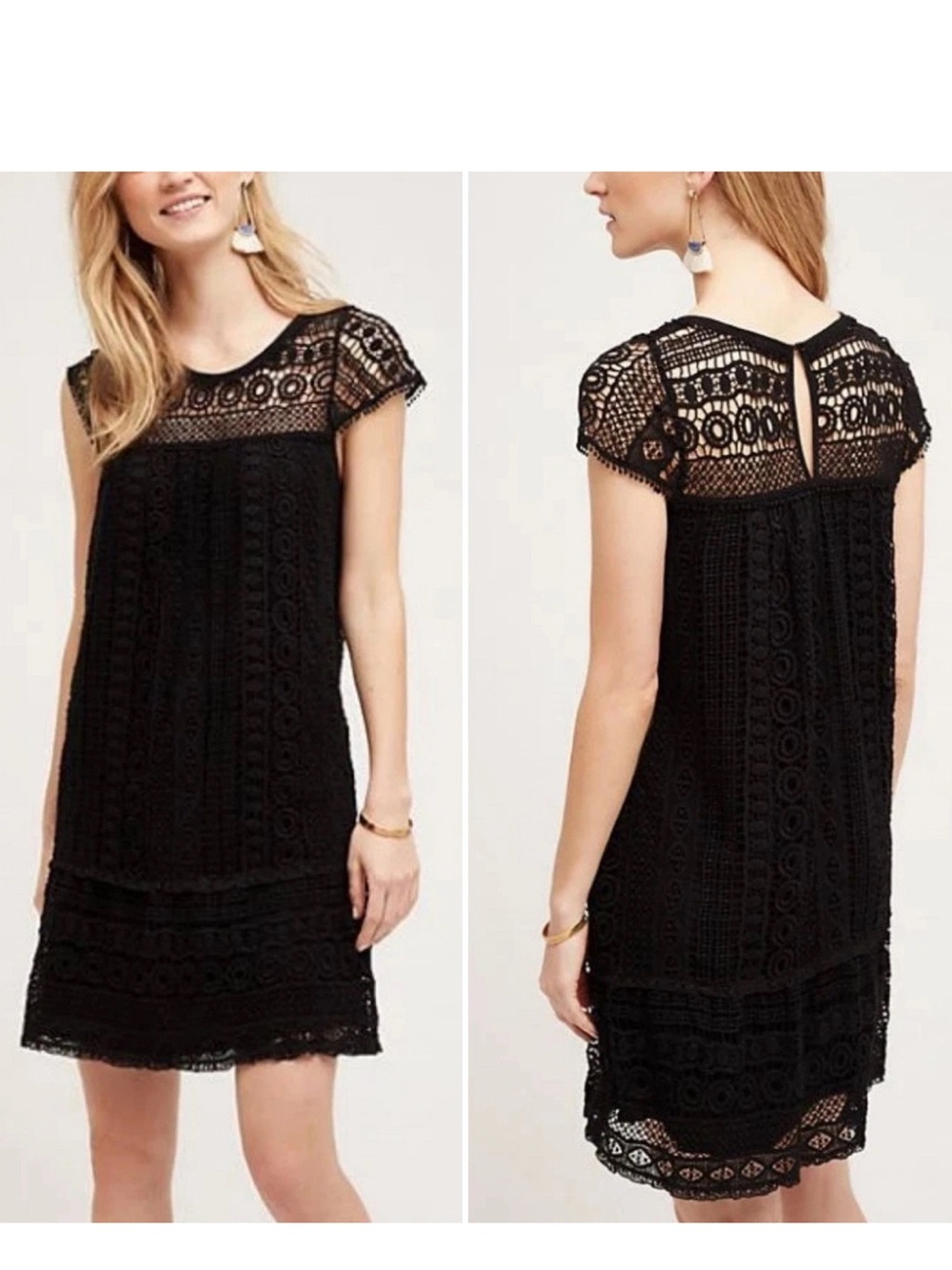 Anthropologie Maeve Black Crochet Tunic Dress Size‎ XS